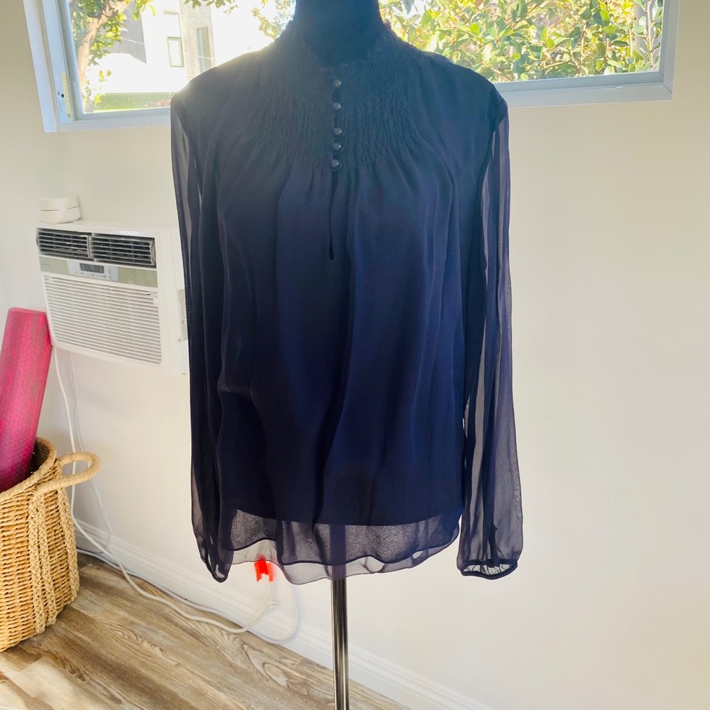 DVF Navy Chiffon Blouse